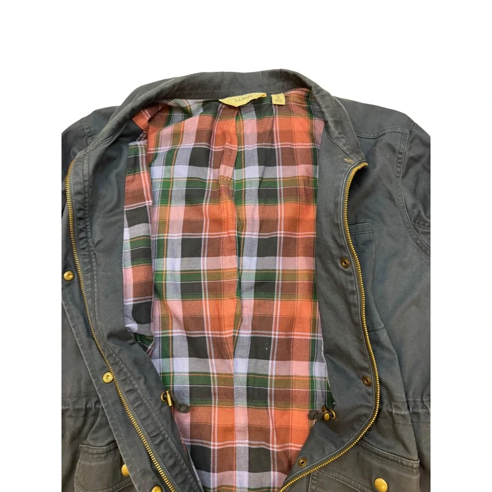 VTG LL Bean Navy Blue Plaid Lined Utility Field Jacket XL  Womens Chore Coat - Picture 6 of 8